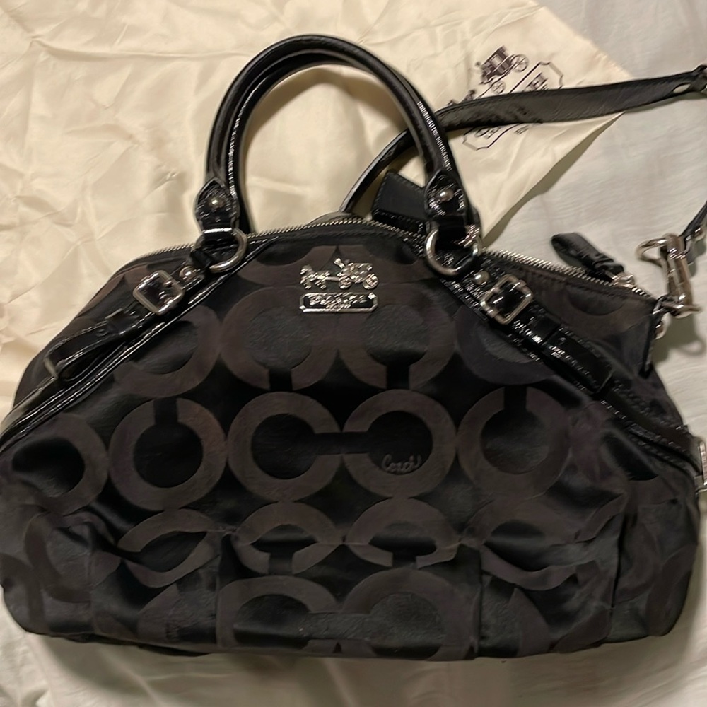 Coach Signature C C1182-17693 Fabric Black Op Art Purse Peacock Blue Lining
